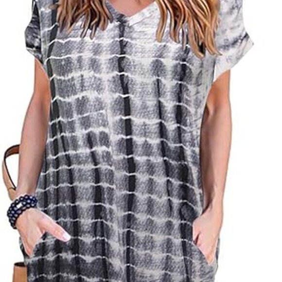 HUSKARY Women's Summer Maxi Dress Casual Loose Pockets Long Dress Short Sleeve S - Picture 1 of 5